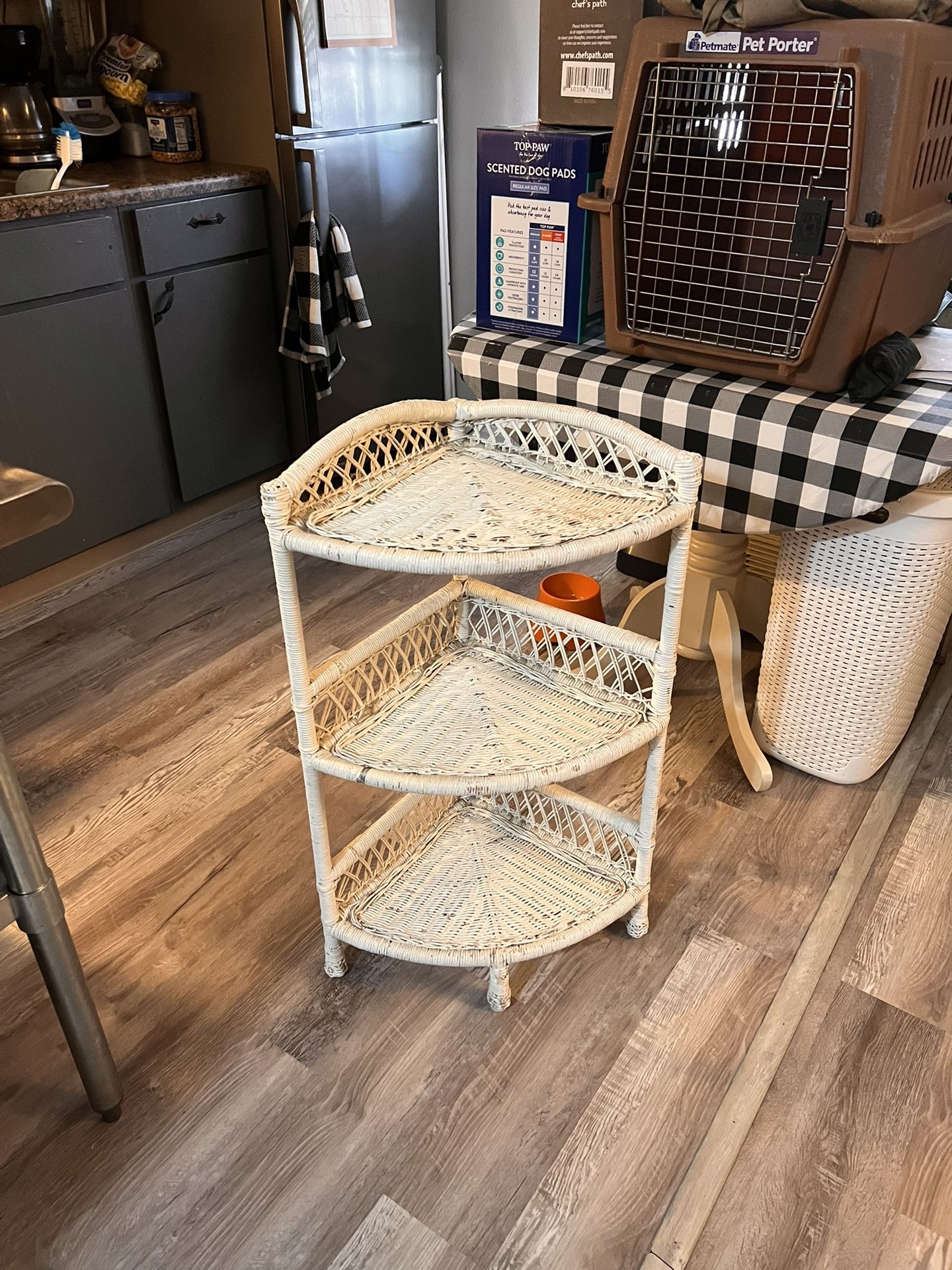 3 Tier White Wicker Shelf