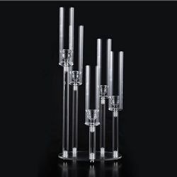 Wocadle 5 Arms Acrylic Clear Candelabra Centerpieces For Wedding, Pillar Taper Candlesticks Candle Holders With Acrylic Shade For House Birthday Party
