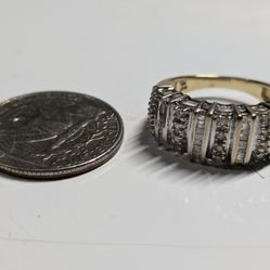 Wedding , 10K Large Baguette Diamond, Alternating Stones Round to Large, Size 7