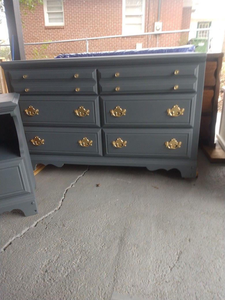 Refinished Antique Dresser With  Matching  Side Table