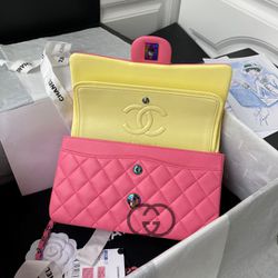 Chanel Flap Bag Pink with rainbow hardware A01113 23cm for Sale in