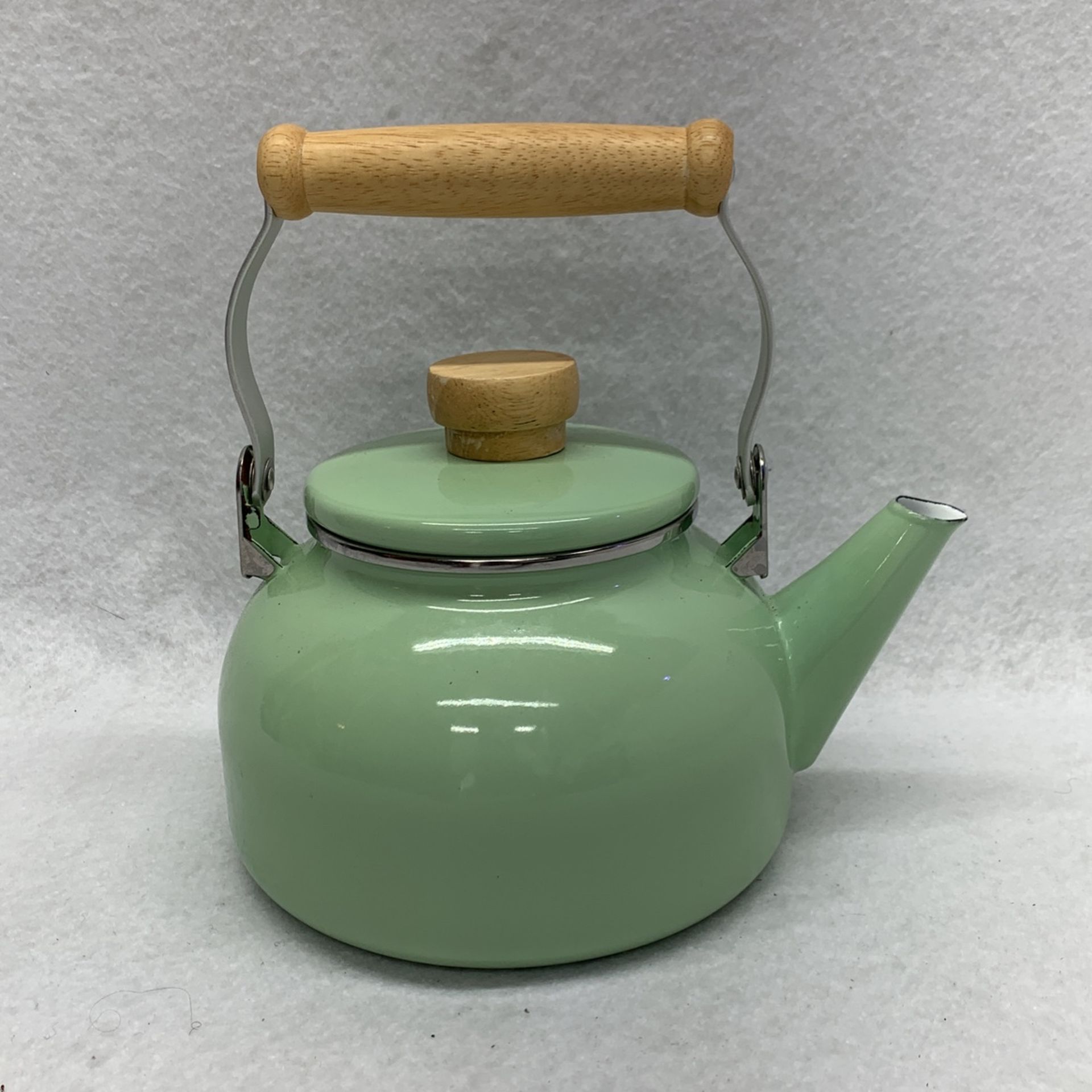 Crofton Tea Kettle Mint Green Enamel Wood Handle