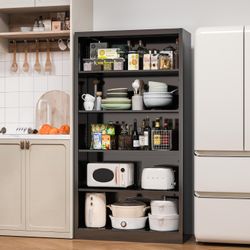 5 Tier Metal Bookshelf, 66" Tall Bookcase, Adjustable Book Shelves, Modern Black Book Shelf Storage Shelves for Bedroom, Living Room, Office, Library,