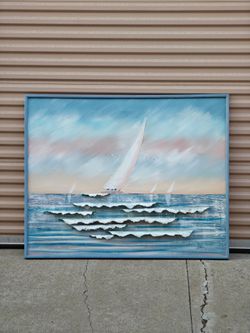 Vintage Elaja Signed 3D Sailboat Mixed Media Painting