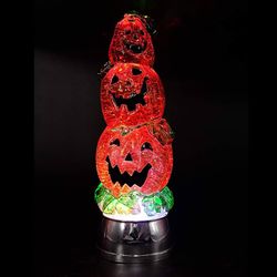 11inch Halloween Pumpkin Light Snow Globe Lighted Lamp with 6H Timer, Battery Operated Spinning Water Glittering Swirling Tornado Lights Tabletop Hall