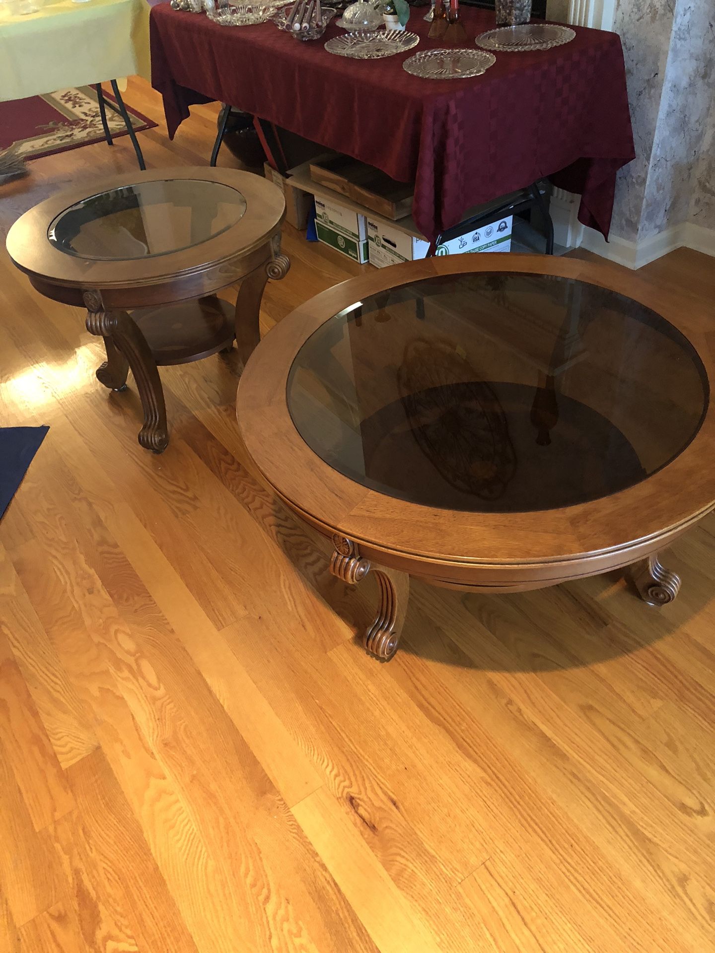 Round Glass top Coffee Table & 1 Round End Table