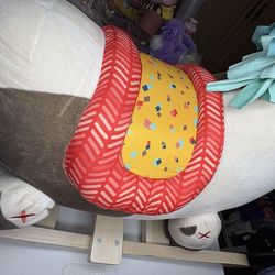 Mainstays Plush Rocking Horse Toy, Colorful Saddle, Wooden Base, Multicolor