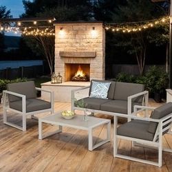 Outdoor patio 4 piece conversation set, loveseat with 2 chairs and coffee table new
