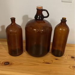 3 Vintage Brown Bottles- 2 Clorox, 1 Purex