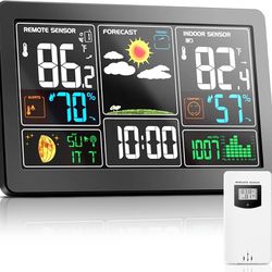 Weather Station Indoor Outdoor Thermometer Wireless Color Display Digital Temperature Humidity Monitor, Weather Thermometer Forecast Station with Atom