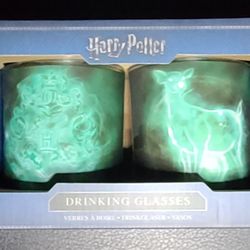 Two Harry Potter Green Drinking Glasses