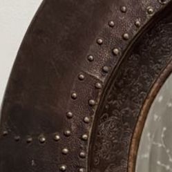 Handmade handmade leather and wood glass