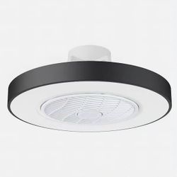 21 in. Integrated LED Indoor Modern Black Caged Round Enclosed Flush Mount Ceiling Fan Light with Remote for Bedroom
