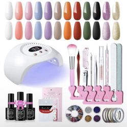 KIPOZI 42PC Nail Gel Polish Kit w/LED UV Light Nail Dryer 12 Colors Starter Set Christmas Gift 