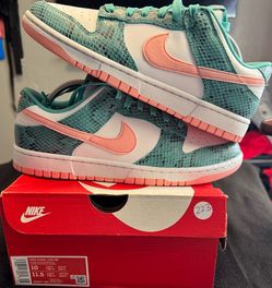 Nike Dunk Low ME Washed Teal Coral Snakeskin Size 10M/11.5W