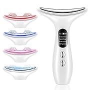 Neck Face Massager, Electric Face and Neck Lifting Face Contouring Tool with 3 Colors of LED, Heating and Vibrating Skin Rejuvenating Beauty Device to