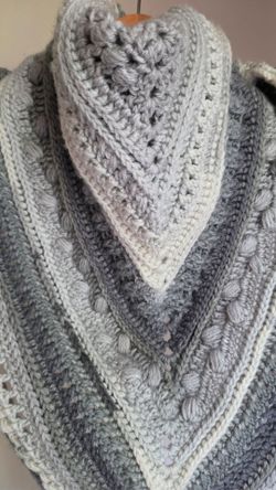 Handmade crochet grey ombre boho style triangle scarf/shawl