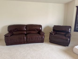 Like new full leather luxury power recliner loveseat and chair