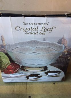 Godinger large crystal leaf salad set