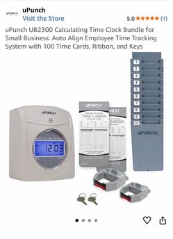 uPunch UB2300 Calculating Time Clock Bundle for Small Business: Auto Align Employee Time Tracking System with 100 Time Cards, Ribbon, and Keys