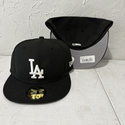 MLB New Era Los Angeles Dodgers Basic Black 59fifty Fitted Hats Size 6 7/8, 7, 7 1/8, 7 1/4, 7 1/2
