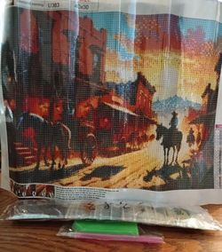 western town sunset diamond painting complete kit
