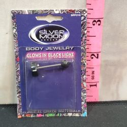 @CHV.  SILVER MOON BODY JEWELRY BELLY BUTTON NAVEL RING BLACK LIGHT GLOW SUN 