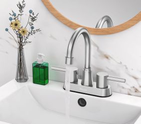 Bathroom Faucets, Bathroom Faucet 3 Hole, Bathroom Sink Faucet, Faucet For Sink 4 Inch 2 Handle Centerset, Lead-Free, With Copper Pop Up Drain (Brushe