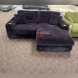 Black Corduroy Modular Living Room Sectional Sofa