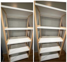 5-Tier Ladder Bookshelf White and Natural Wood
