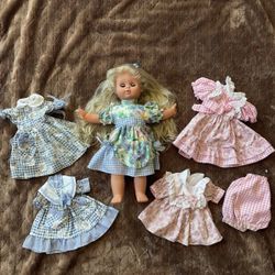 Vintage 16” Doll With Dresses