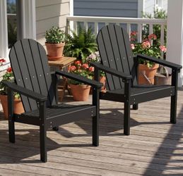 ERWALL Stackable Modern Adirondack Chairs Set of 2, HDPE Outdoor Patio Chairs with Space-Saving Design, All-Weather Fire Pit Chairs with Widened Seat 