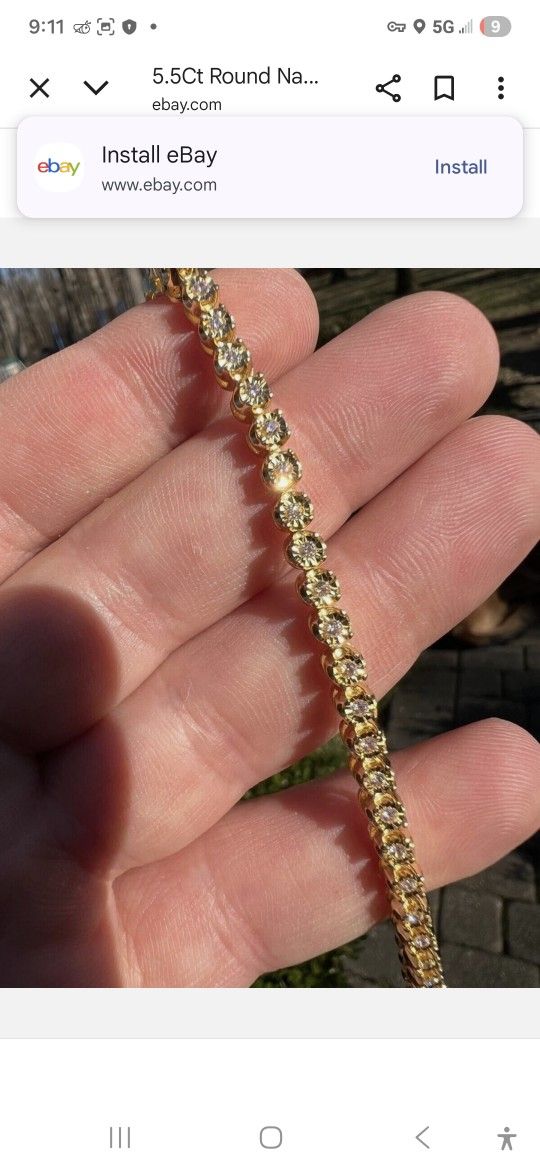 5.5Ct Round Natural Moissanite Set Women's Tennis Bracelet 14K Yellow Gold Over