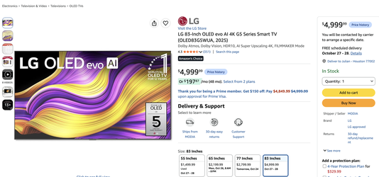 LG 83" Class - OLED evo AI G5 Series - 4K Smart TV - $4,500