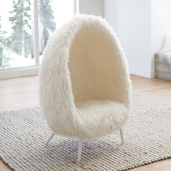 Pottery Barn Teen Furlicious Faux-Fur Ivory Cave Egg Chair