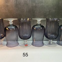Set of (6) Beautiful Vintage Gotham Purple Amethyst Mid-Century Modern Crackle Glass Water Goblets , dating 1960s or 1970s. The "crackle" effect is ac