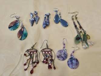 7 pairs mixed earrings, sterling, costume, etc.