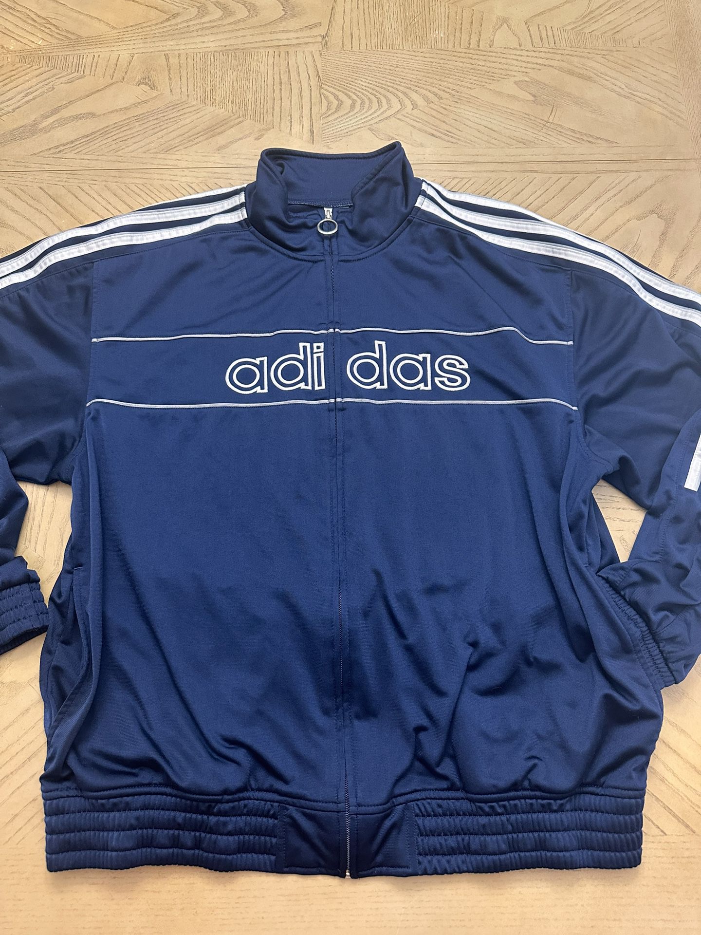 Adidas Blue & White Zip Up Warm Up Jacket Men's Large