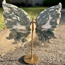 Beautiful Large Moss Agate Wings on Stand – Crystal Home Decor - Amazing Price!