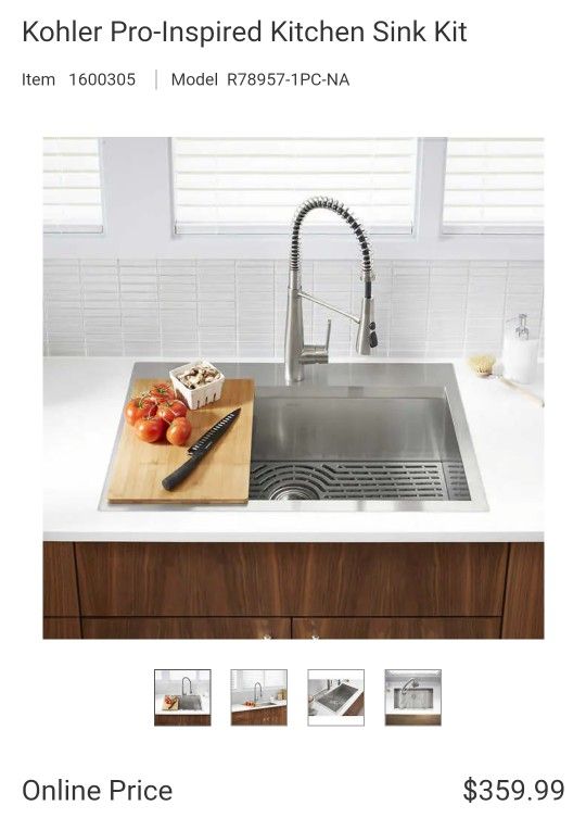 Kohler Pro Inspired Kitchen Sink Kit $275