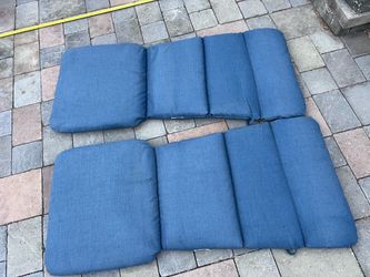 2x blue chaise chair cushions 45” x 21” Located in concord Some stains (easily cleaned ) No rips or tears Measures: 45” long; 21” wide $45 or bes