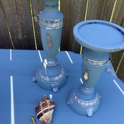 Two Pairs Of Beautiful Wooden Candle Holders 