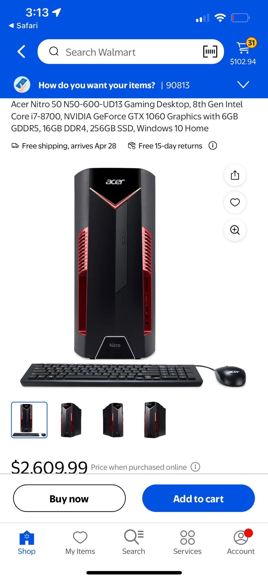 Acer Nitro 50 N50 600 UD13 Gaming Desktop, 8th Gen Intel Core i7