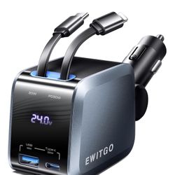 Retractable Car Charger, Car Accessories, 72W Fast Charging USB C Car Charger with 4FT Retractable Cables and 2 Ports, for iPhone 16 15 14 13 12, Sams
