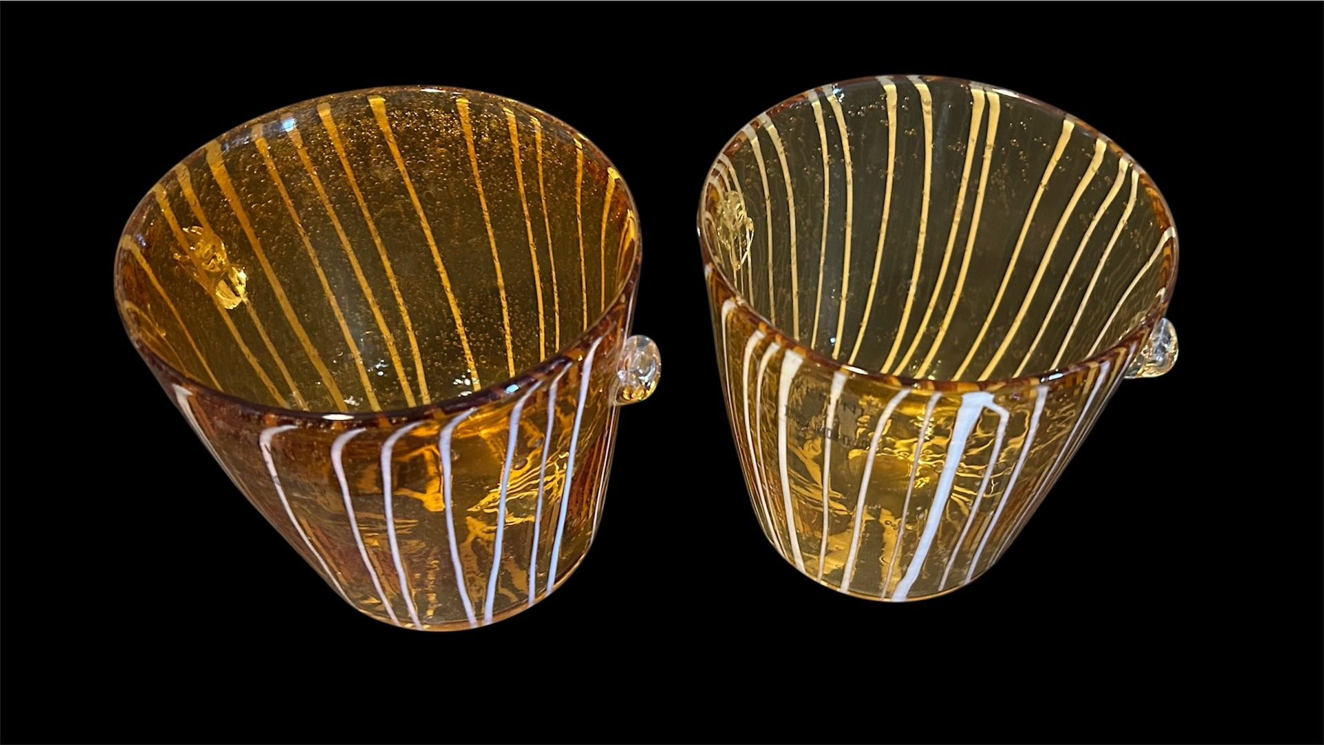 Two Vintage 1960’s Italian Art Glass Ice Buckets Brown Amber White