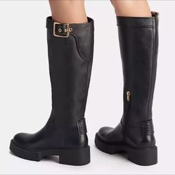 Coach Riding Boots Tall Black Leather 9.5