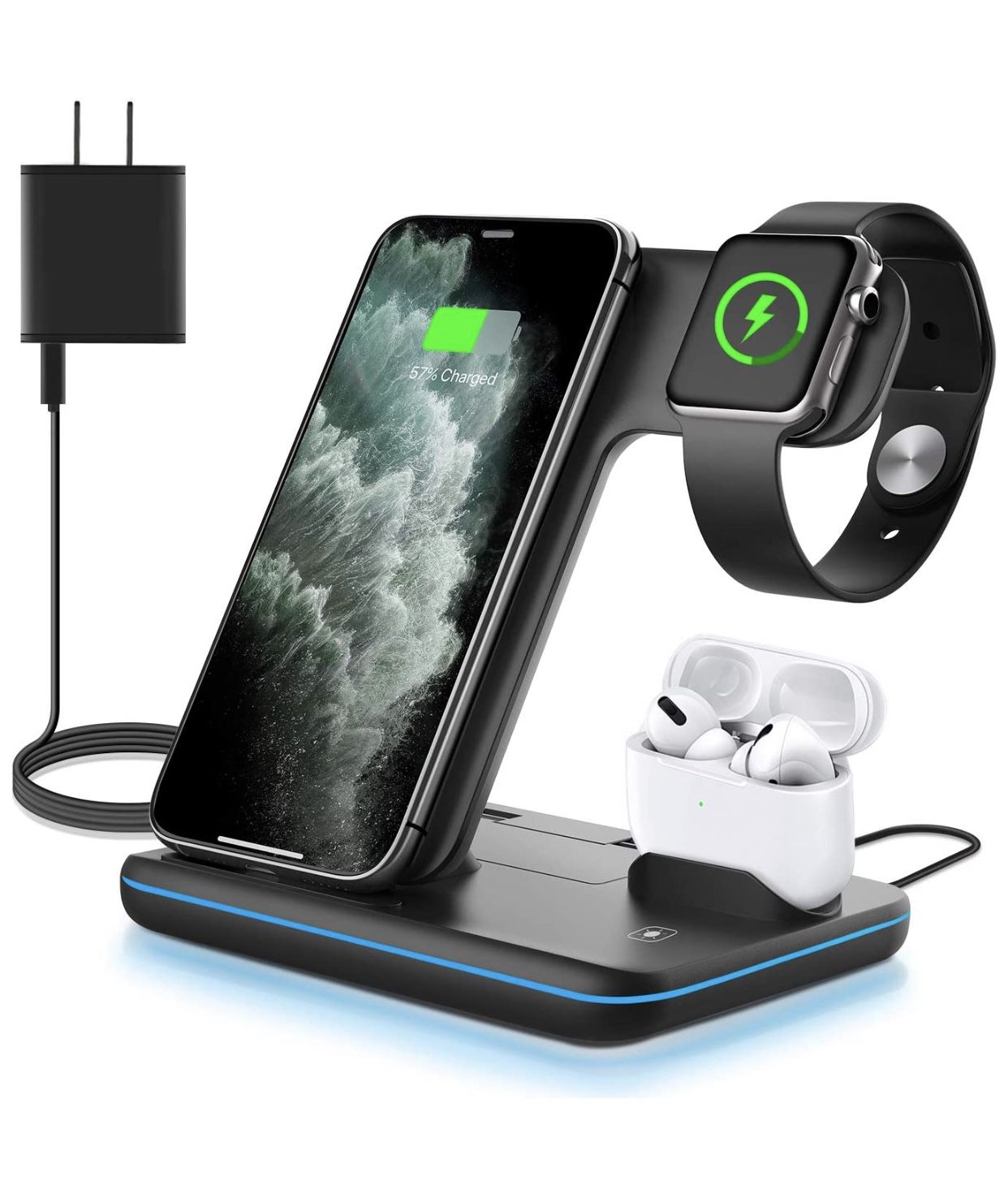 WAITIEE Wireless Charger, 3 in 1 Qi-Certified 15W Fast Charging Station for Apple iWatch Series SE/6/5/4/3/2/1,AirPods, Compatible for iPhone 12/11 S