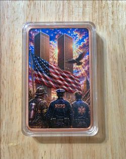 250 Grams .999 Fine Copper Bar 9/11 25th Anniversary In Capsule
