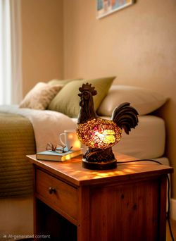 Tiffany-style stained glass accent lamp shaped like a rooster ,nightstand Lamp