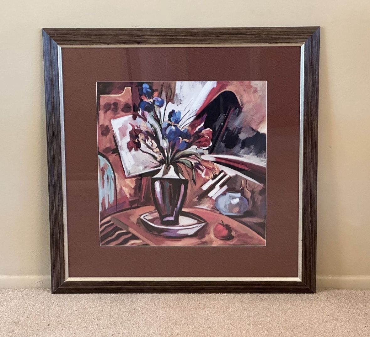 Large Framed Glass Front Wall Art Abstract Modern Contemporary Flowers Vase Matisse